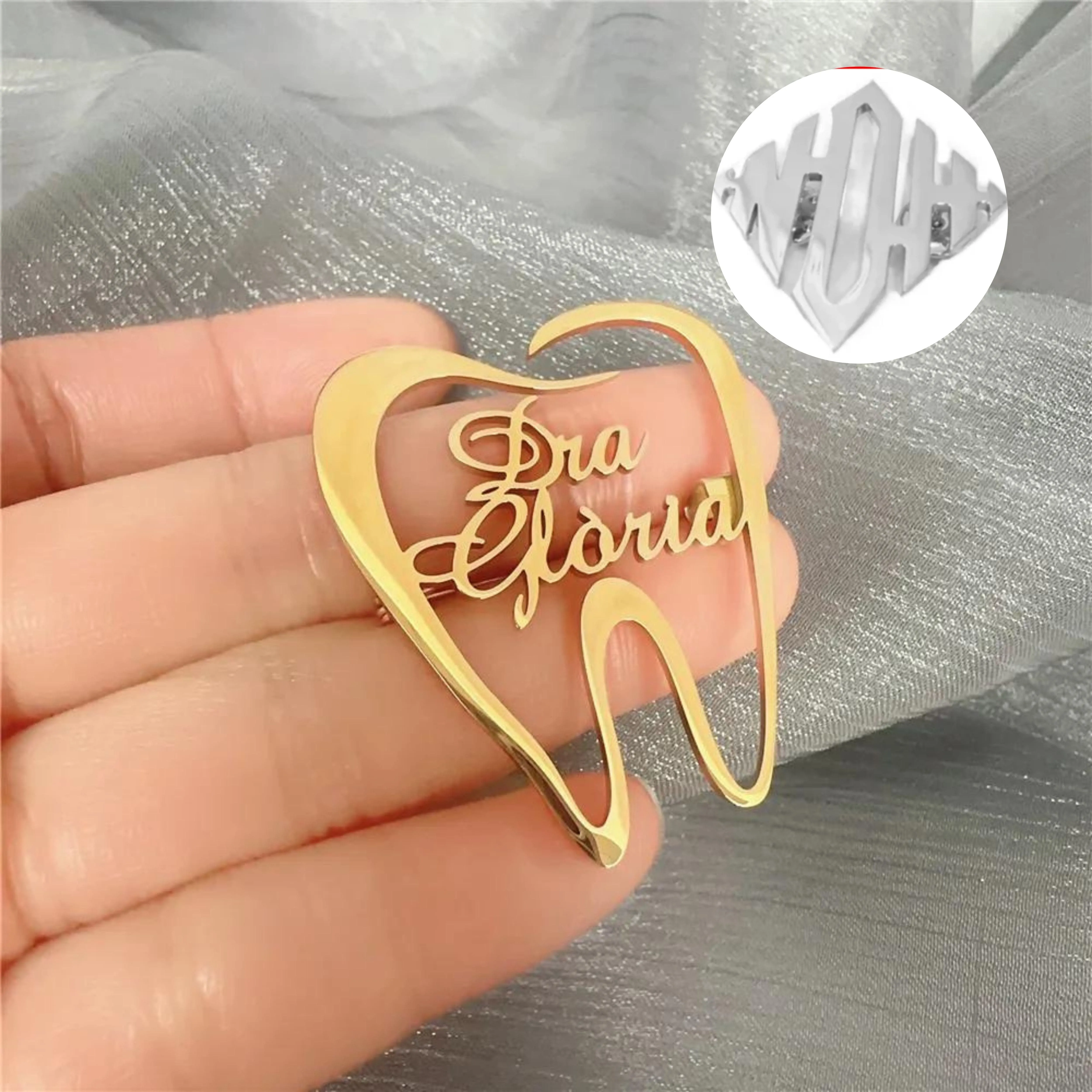 Custom Dental Brooch Personalized Stainless Steel Custom Name Pins Name Brooch