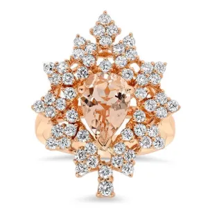 Diamond and Morganite Snowflake Ring in 14kt Rose Gold