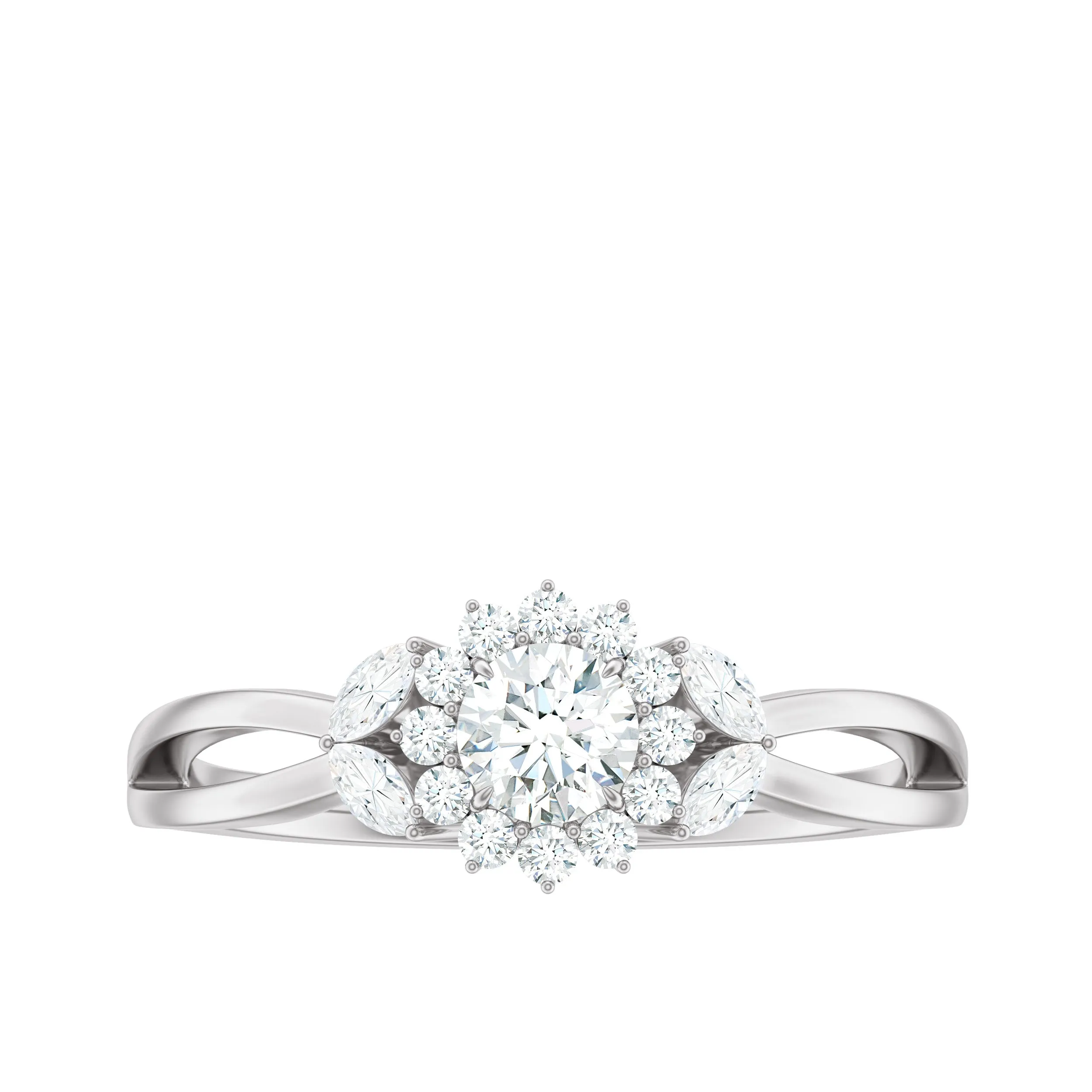 Diamond Flower Engagement Ring with Split Shank