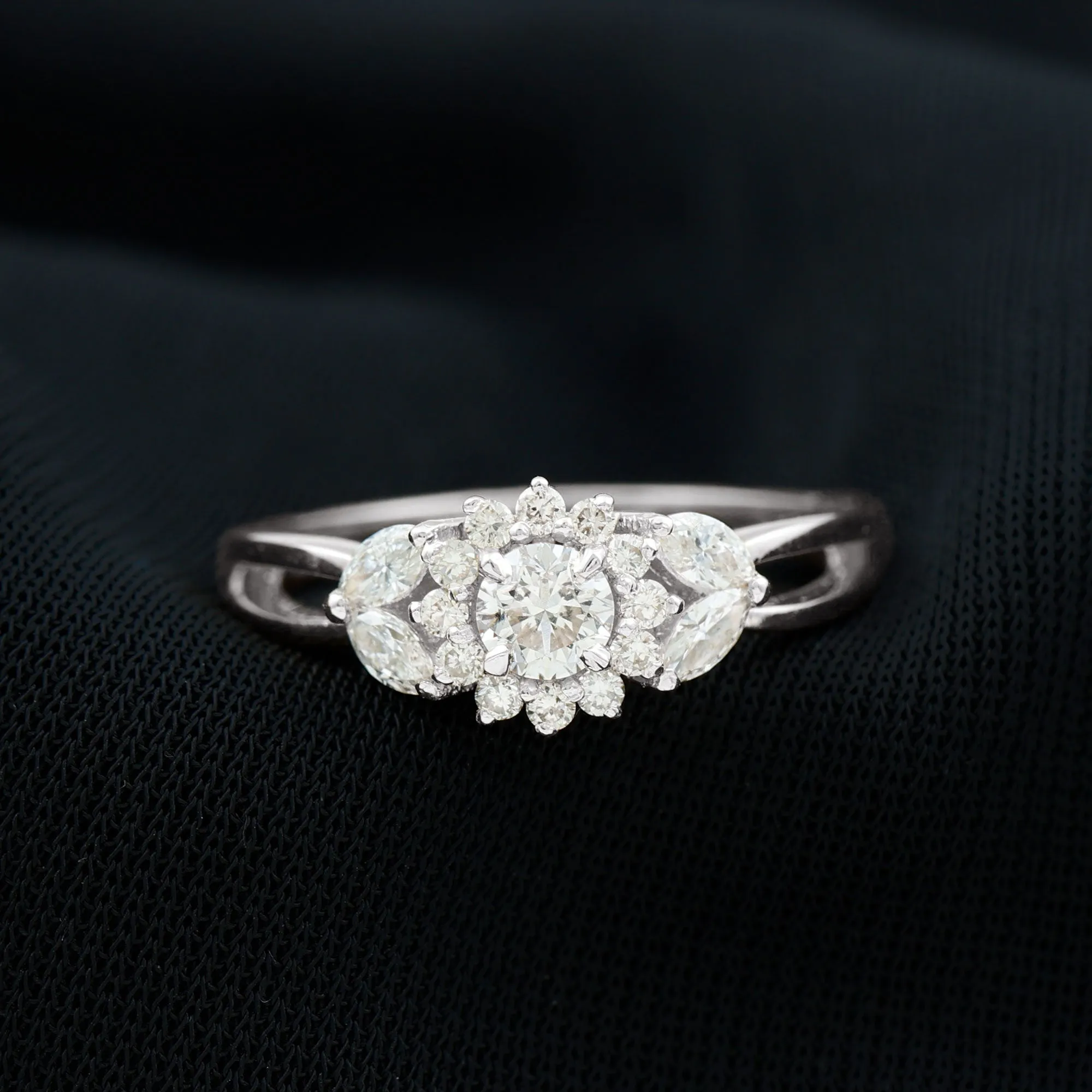 Diamond Flower Engagement Ring with Split Shank