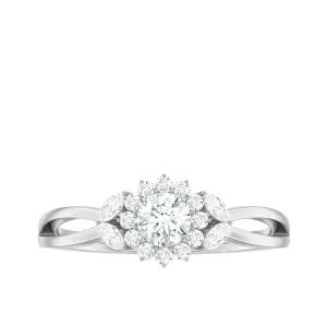 Diamond Flower Engagement Ring with Split Shank