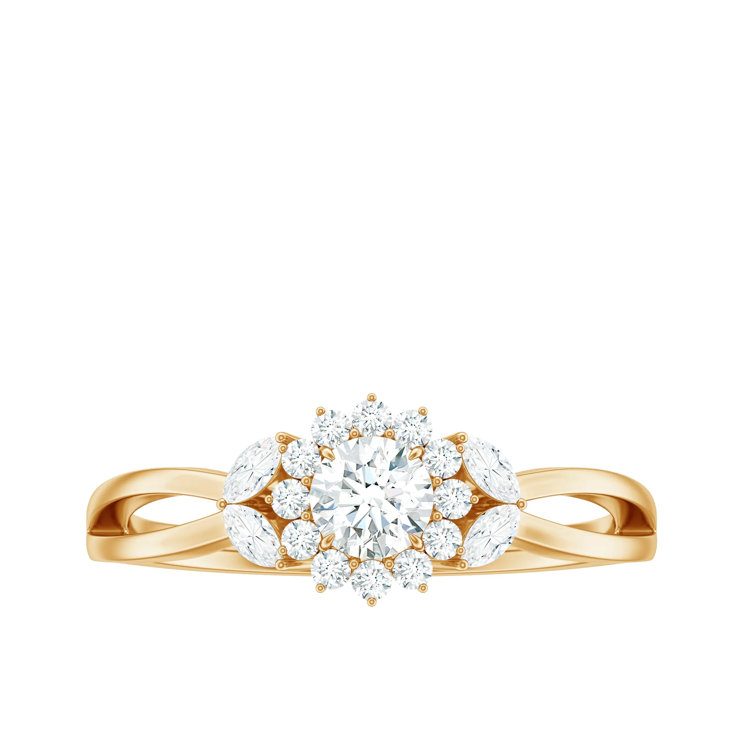 Diamond Flower Engagement Ring with Split Shank