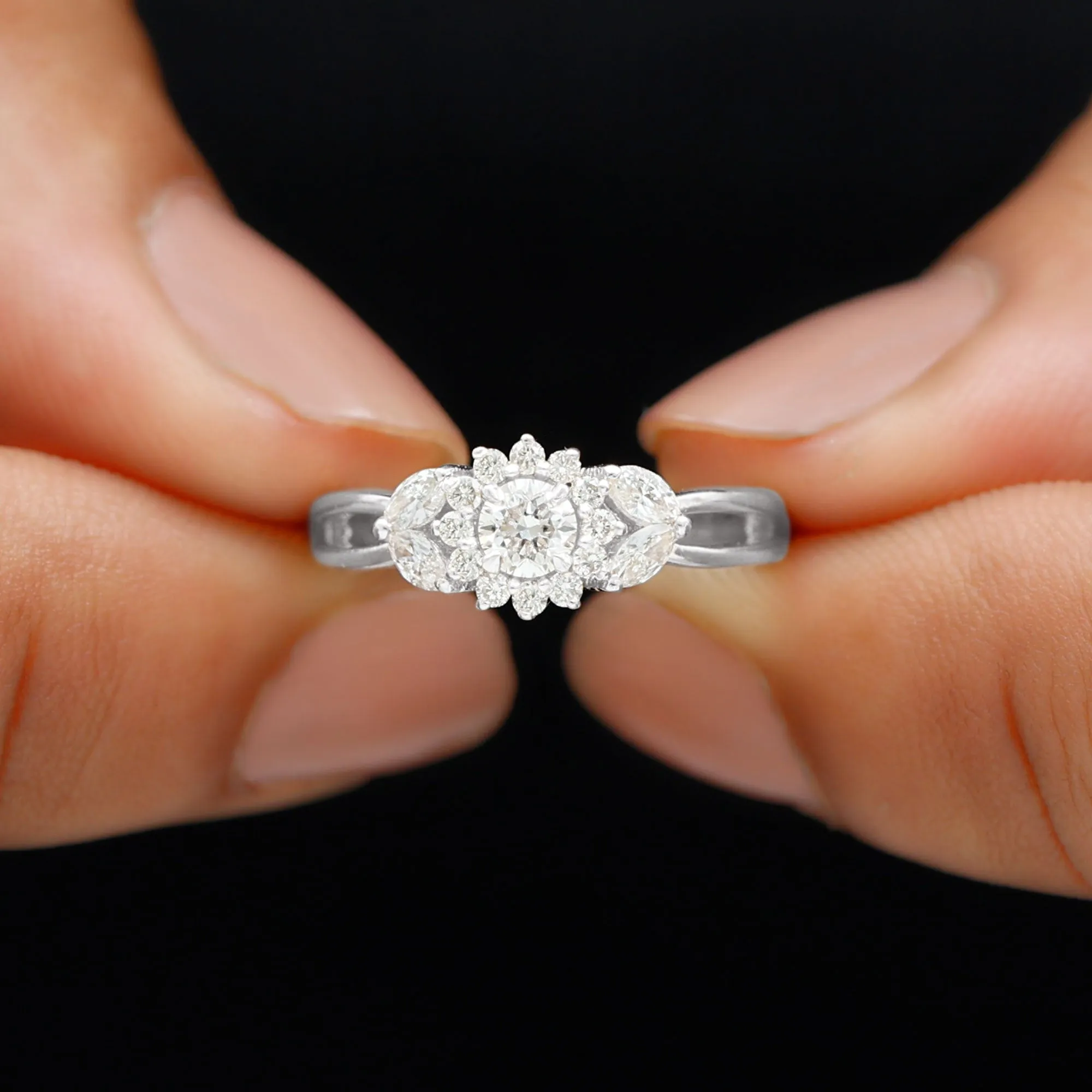 Diamond Flower Engagement Ring with Split Shank