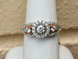 Diamond Halo 14 K Rose And White Gold Engagement Ring