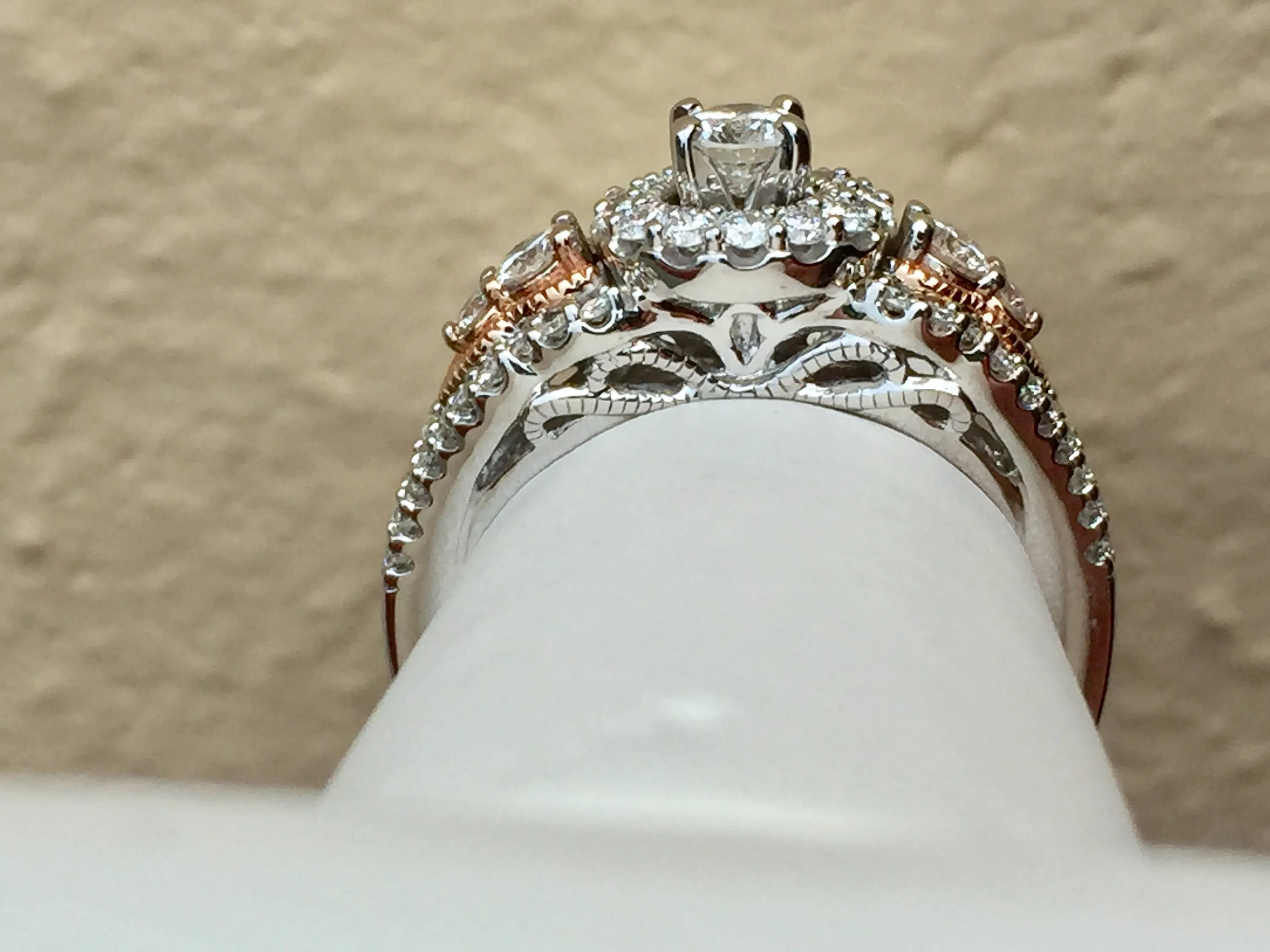 Diamond Halo 14 K Rose And White Gold Engagement Ring