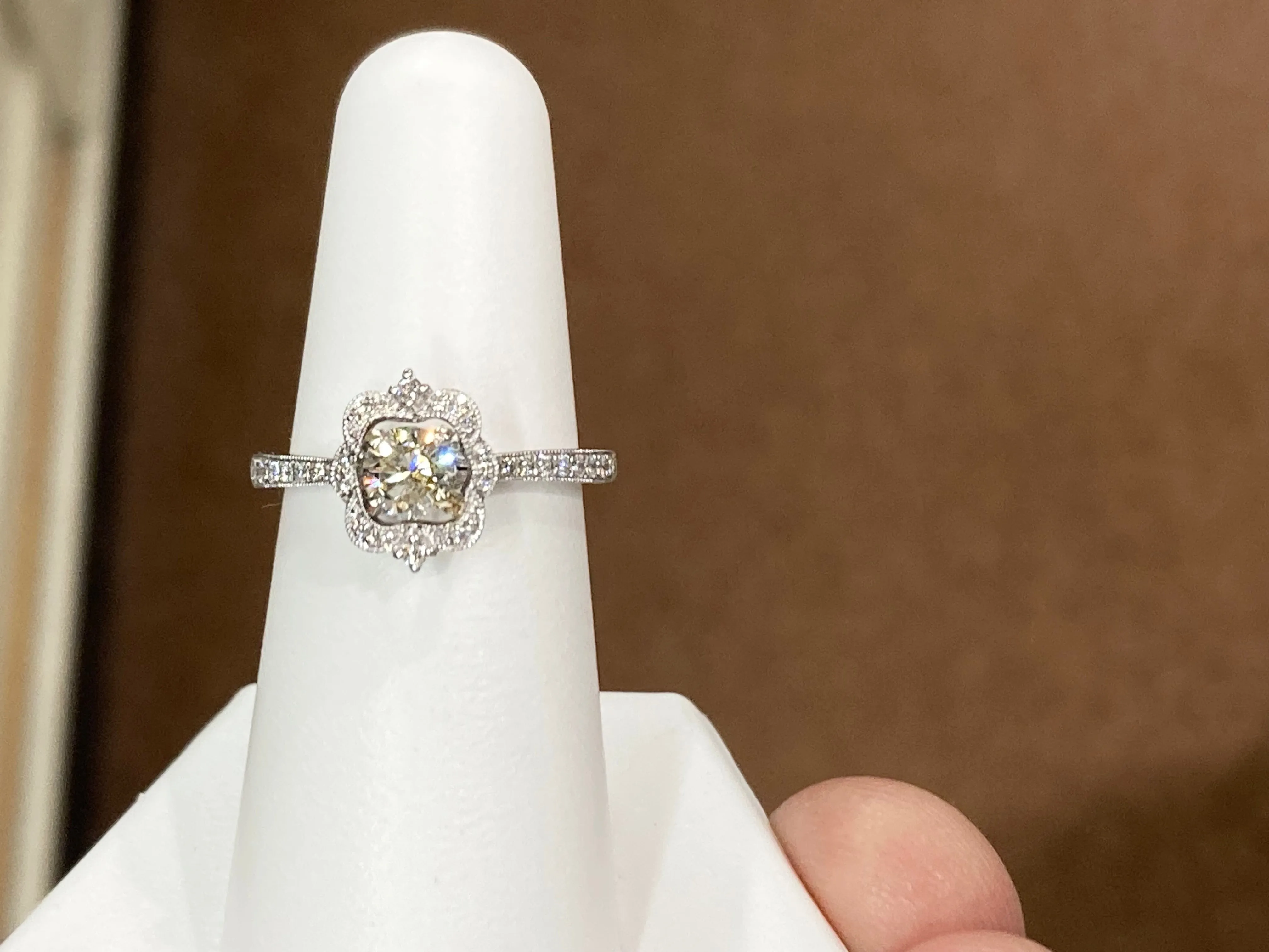 Diamond Halo Engagement Ring 14 K White Gold 0.64 Carats