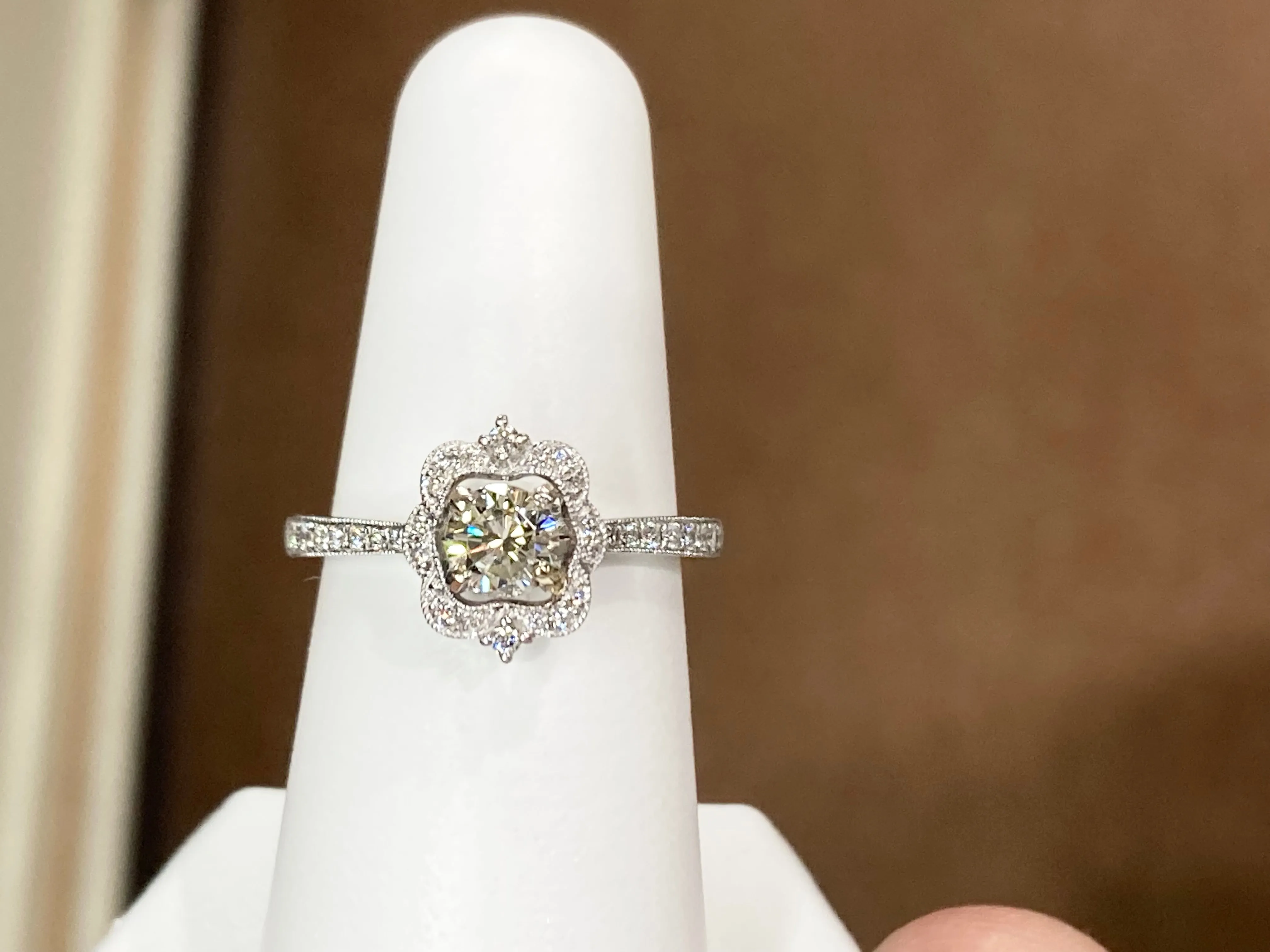 Diamond Halo Engagement Ring 14 K White Gold 0.64 Carats