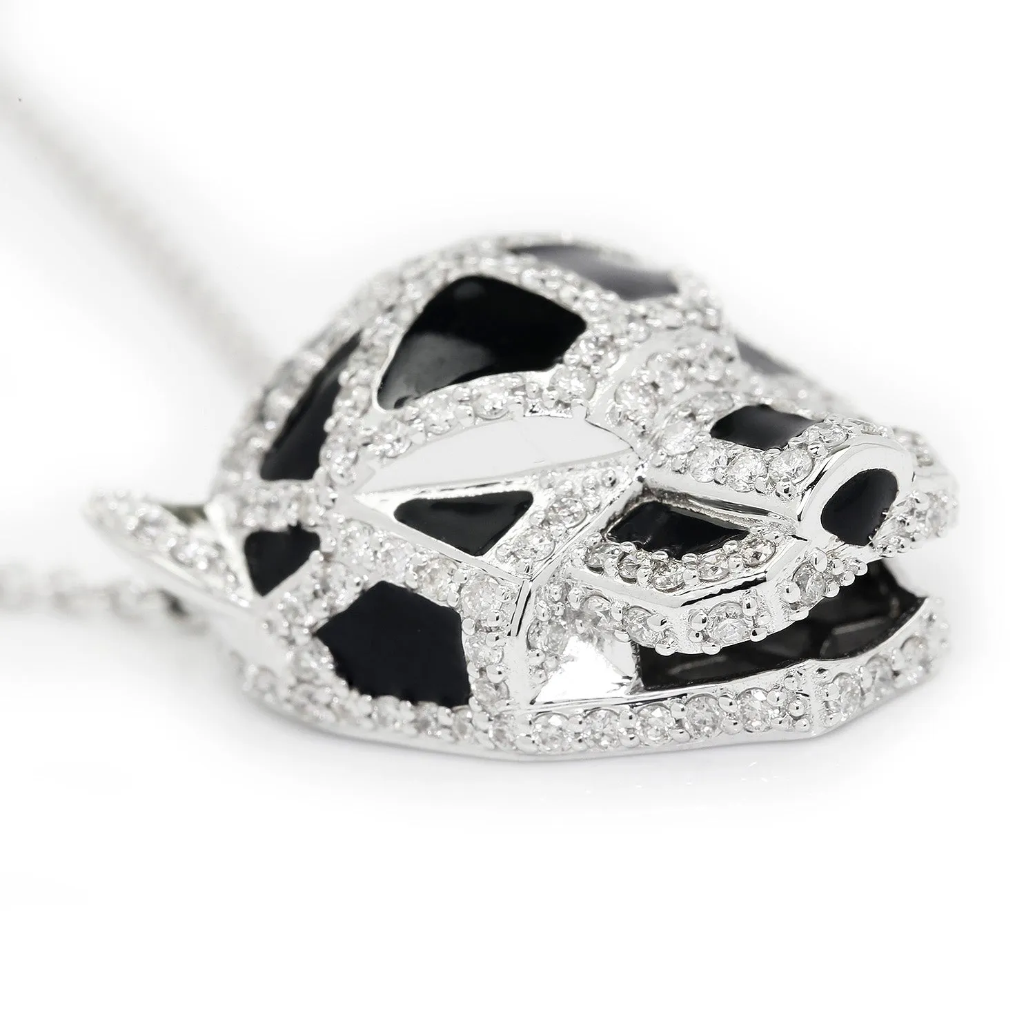 Diamond Panther Head Pendant Necklace with Black Enamel 14K