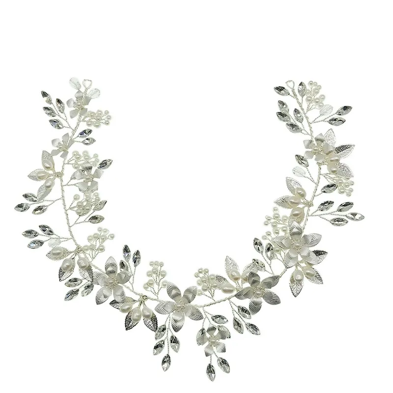 Diandra Pearl & Crystal Floral Hair Vine - Available in Silver and Rose Gold