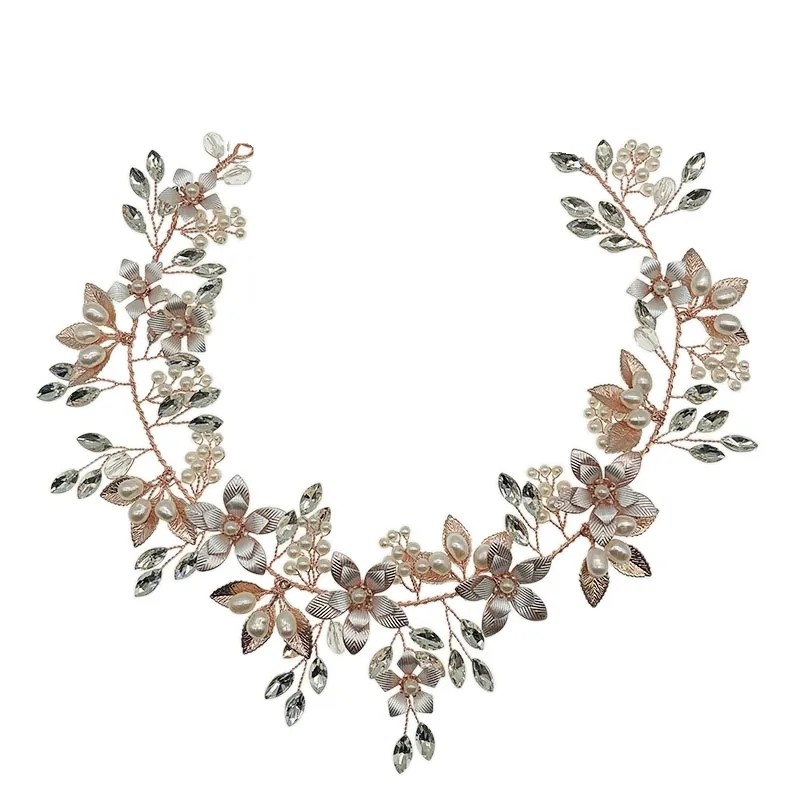 Diandra Pearl & Crystal Floral Hair Vine - Available in Silver and Rose Gold