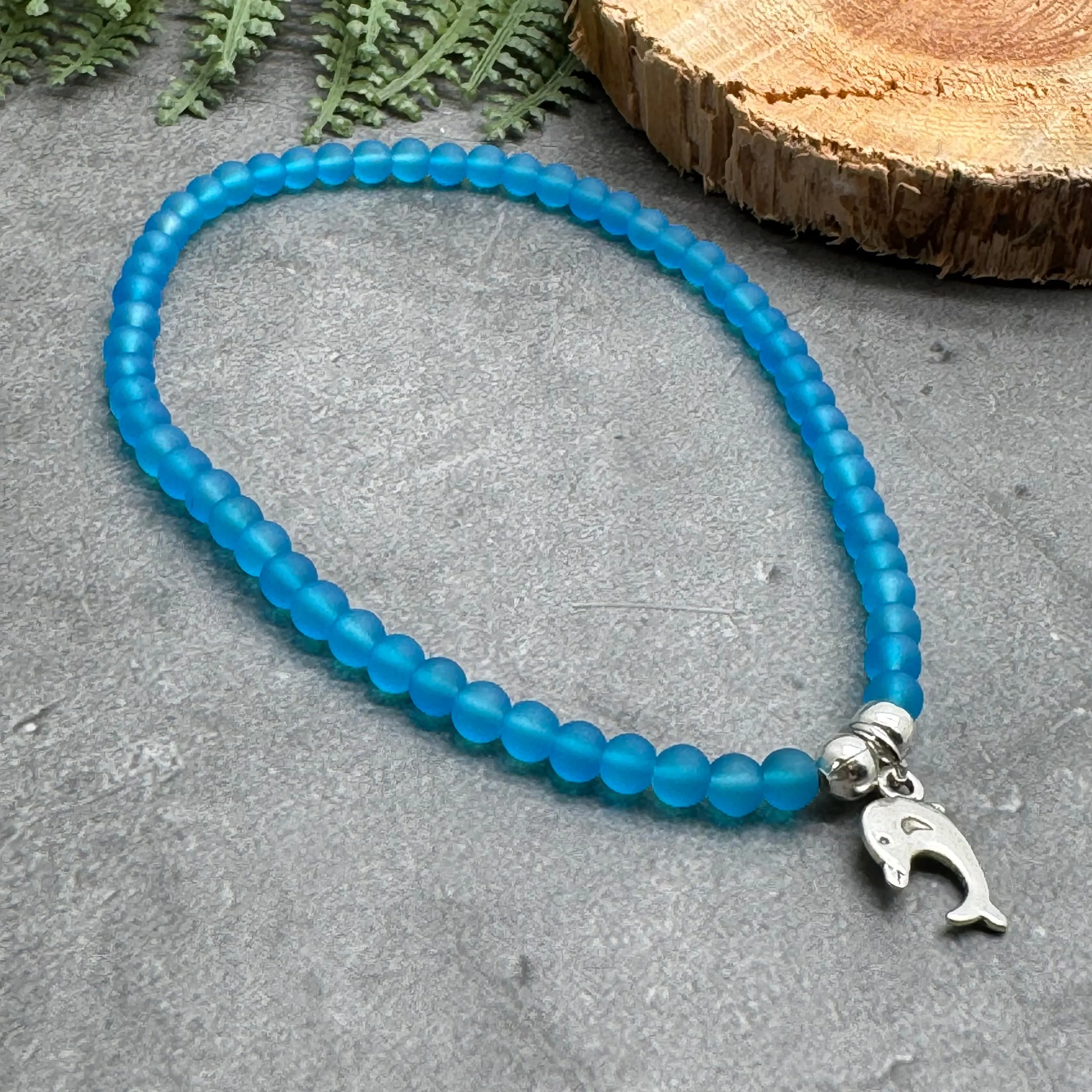 Dolphin Charm Frosted Bead Anklet - Colour Choice