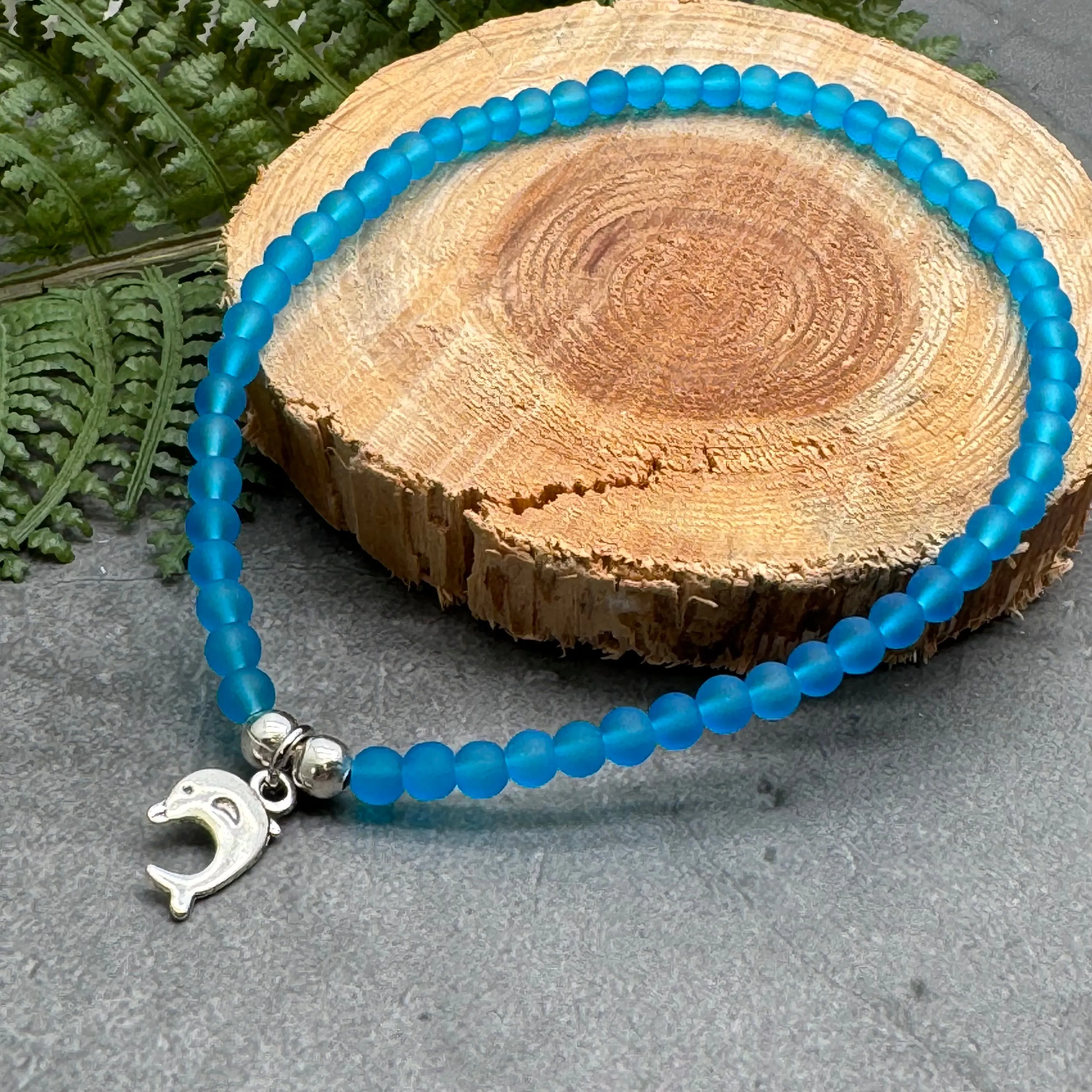 Dolphin Charm Frosted Bead Anklet - Colour Choice