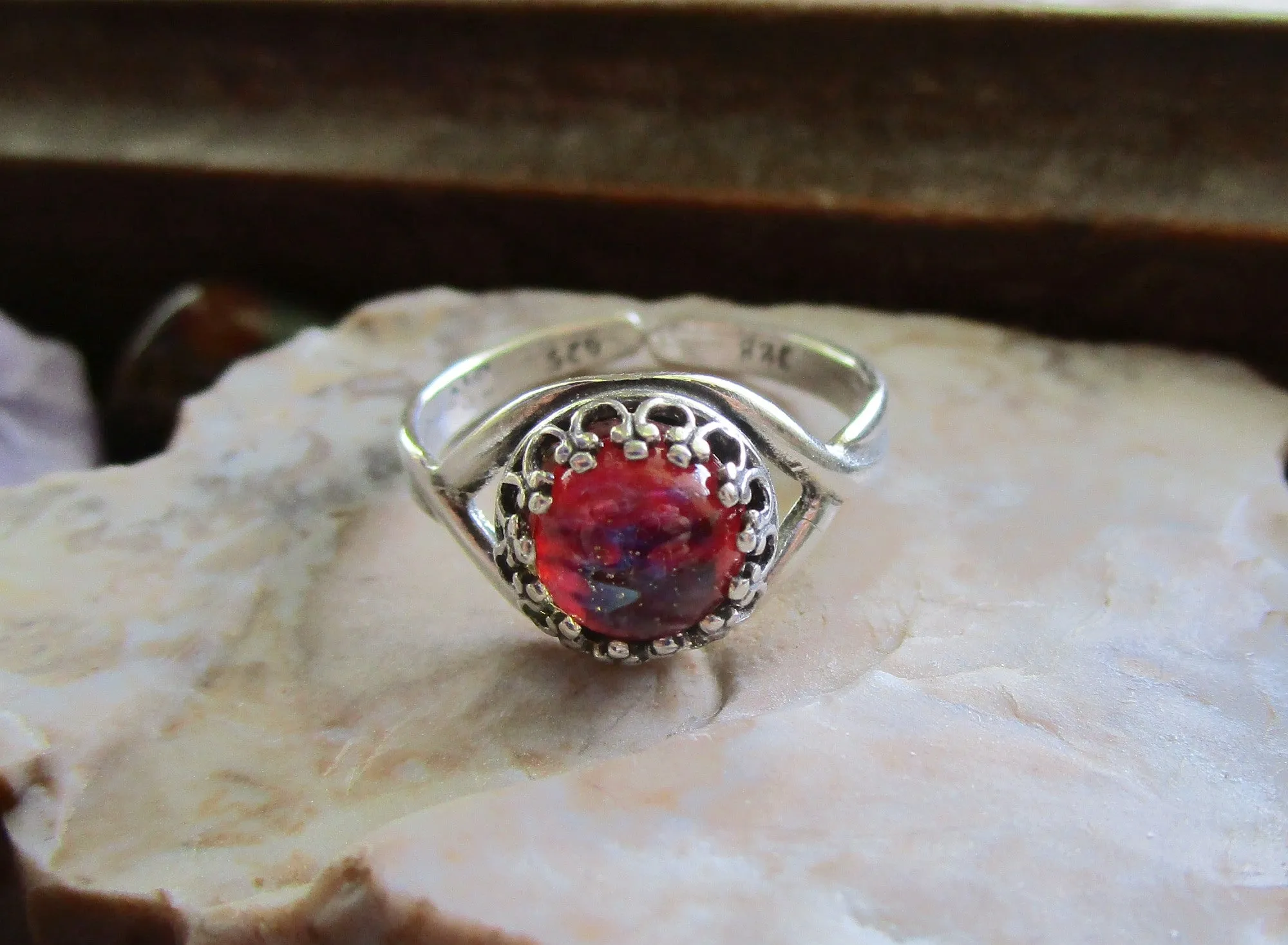 Dragon's Breath Opal Glass 925 Sterling Silver Ring