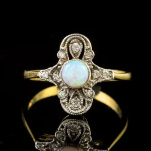 Edwardian Style Opal Cluster Ring Silver 9ct Gold