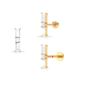 Elegant Baguette and Round Moissanite Bar Helix Earring