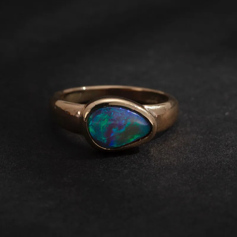 Ellipse Asymmetric Ring, Crystal Opal, 9kt Yellow Gold