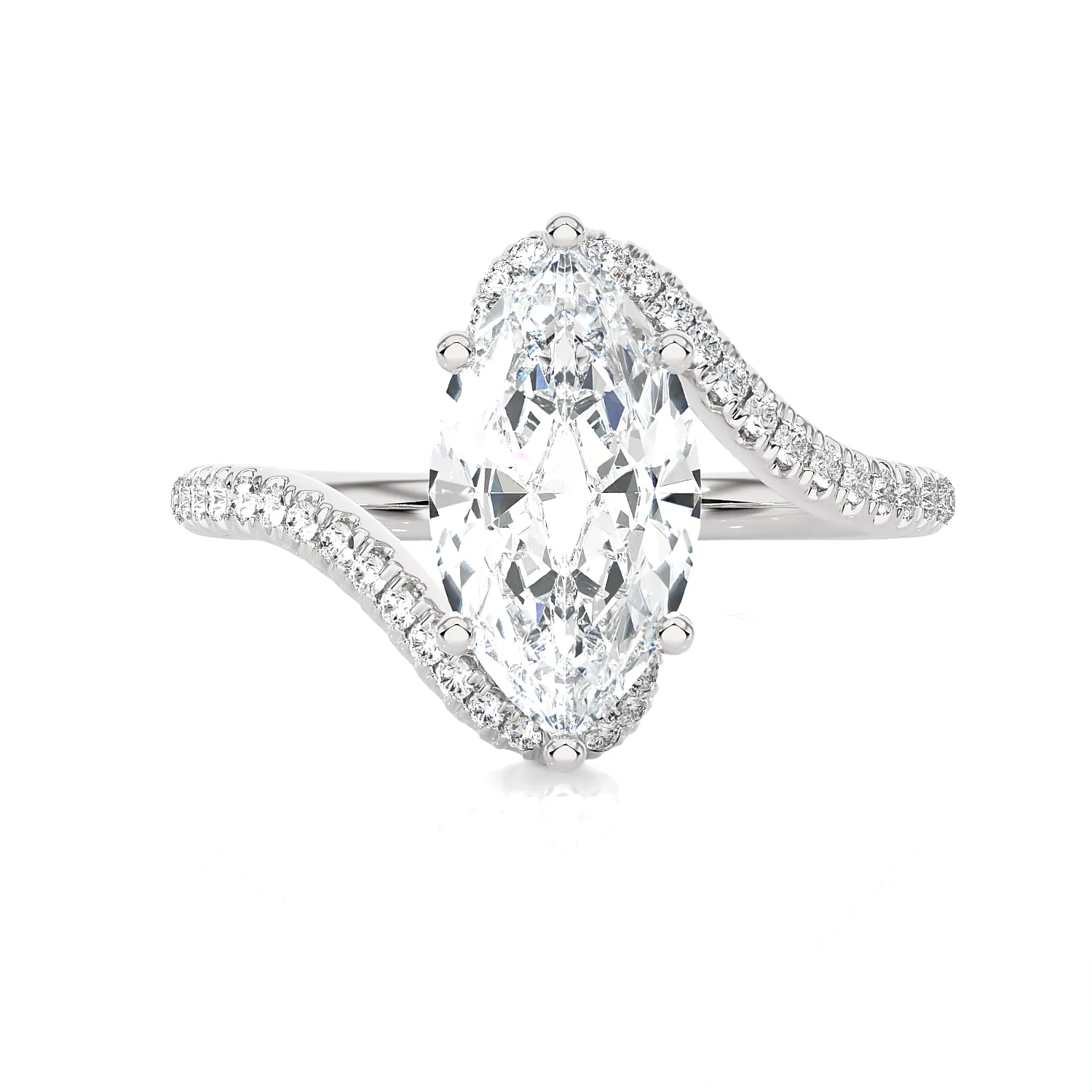 Elongated Oval Lab Grown Diamond Side Stone Engagement Ring