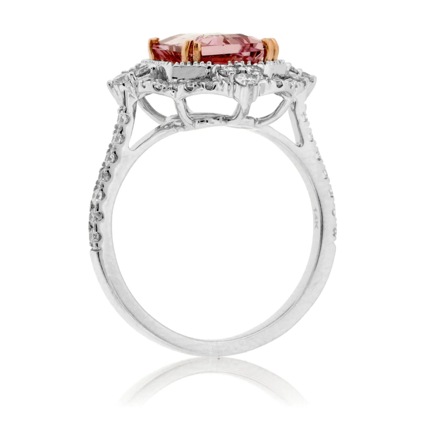 Emerald-Cut Morganite & Diamond Double Halo Ring