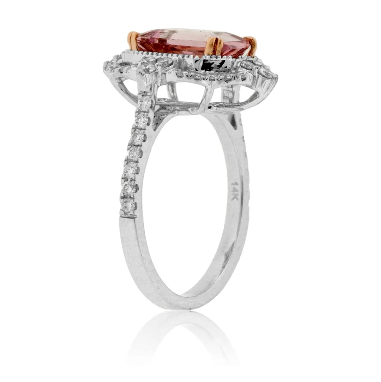 Emerald-Cut Morganite & Diamond Double Halo Ring