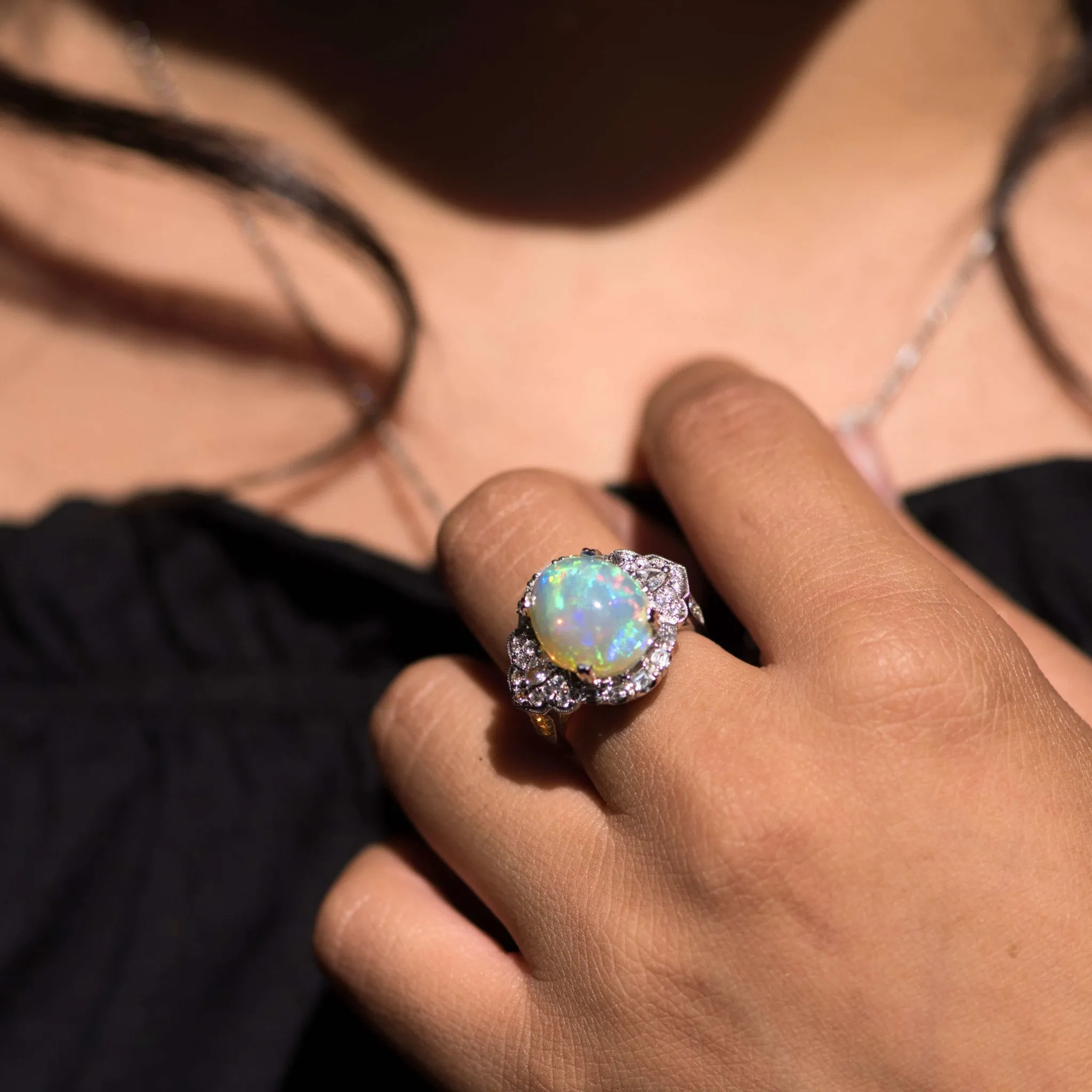 Ethiopian Opal and Diamond Ring