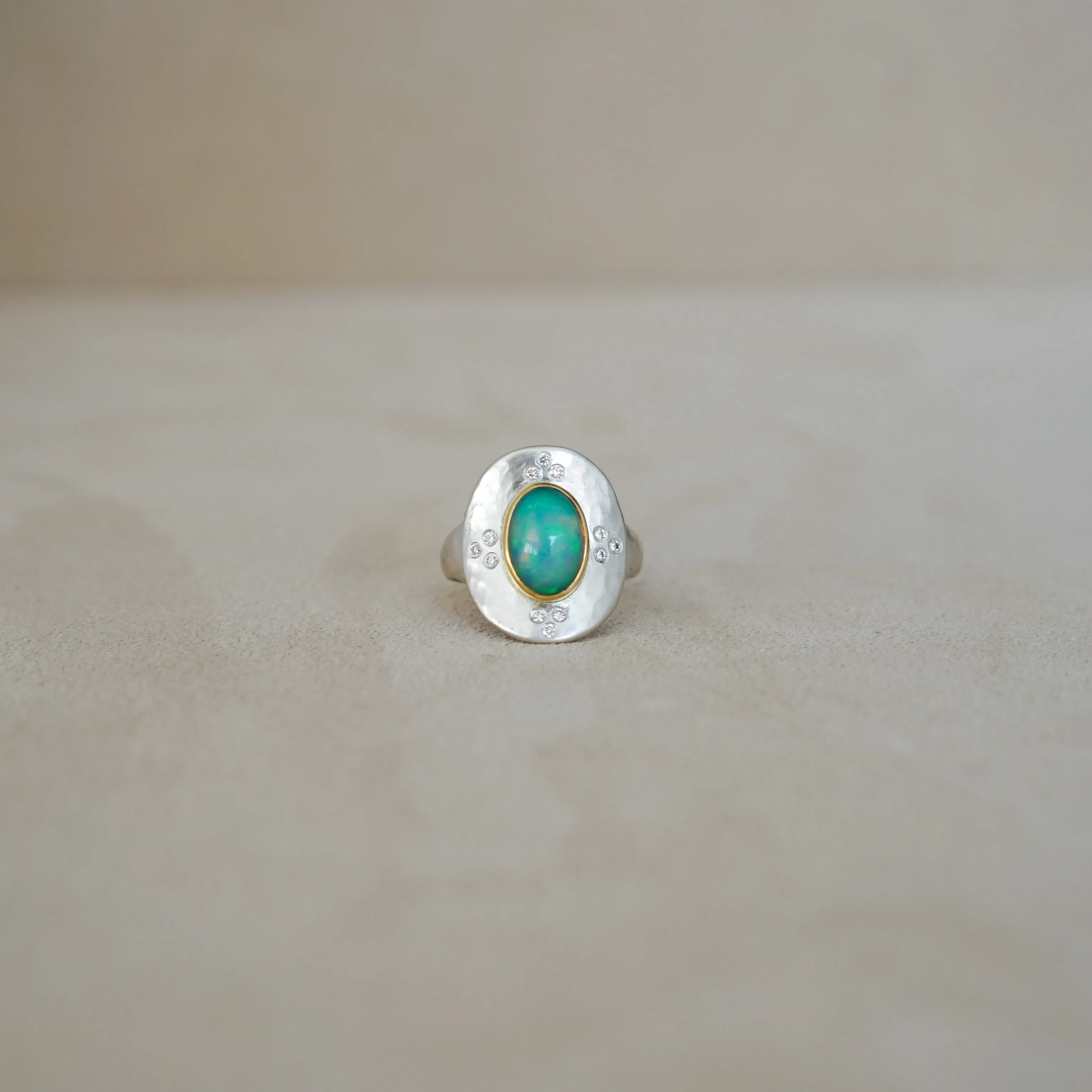 Ethiopian Opal Saddle Ring .12 ct Diamond