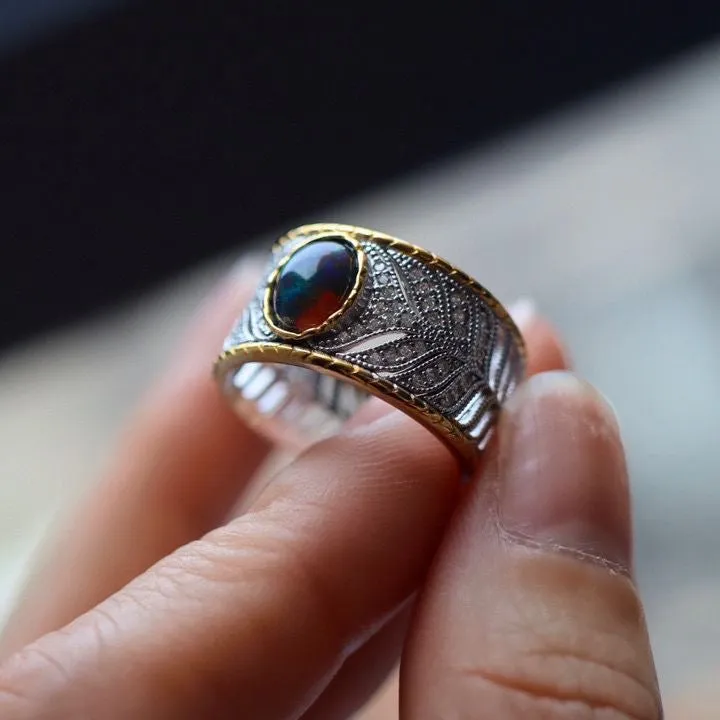 Glamour - Black Opal Silver Ring