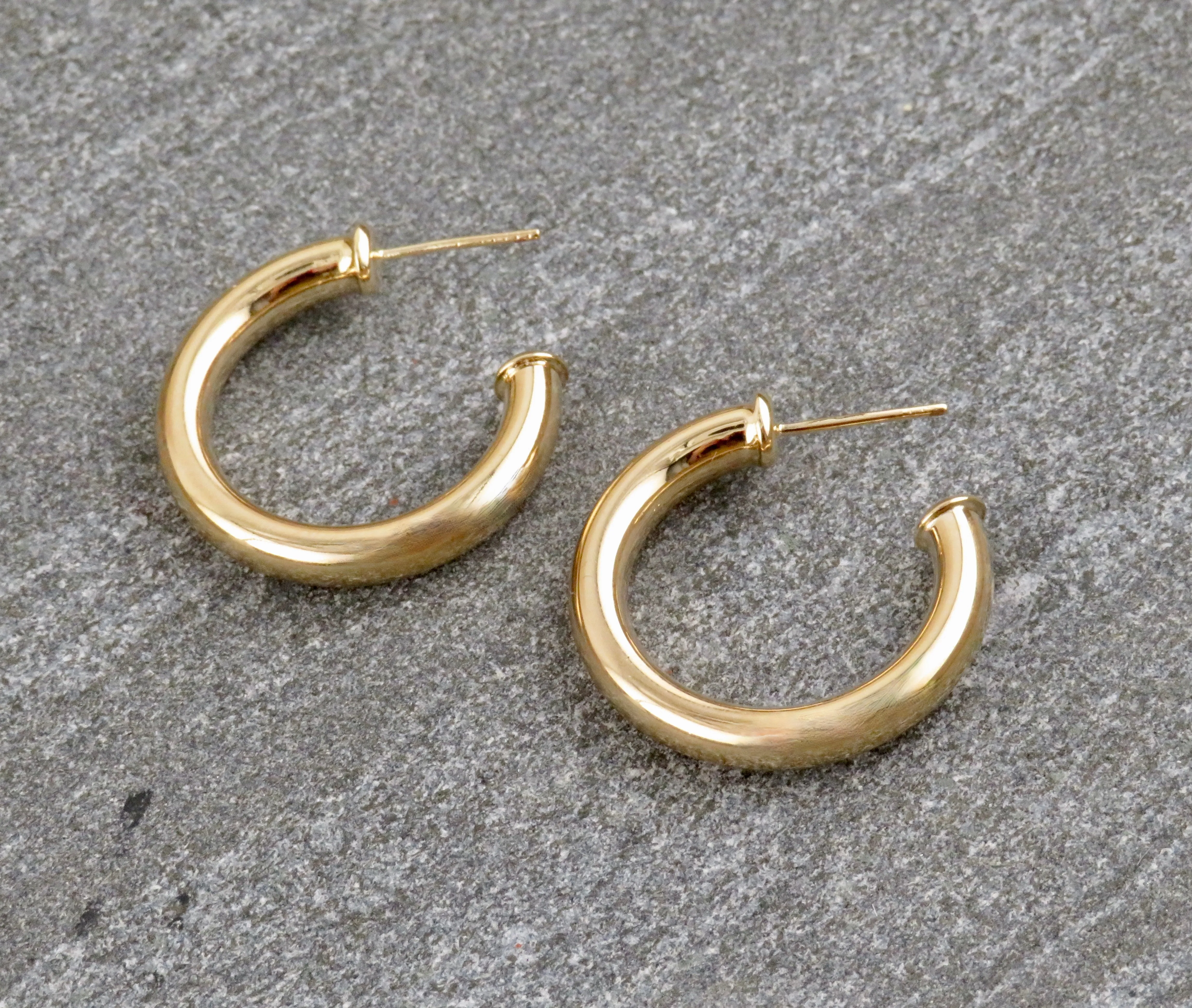 Gold Filled Post Hoop Earrings - Medium