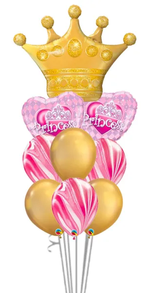 Golden Crown Princess Tiara Birthday Chrome and Agate Balloon Bouquet