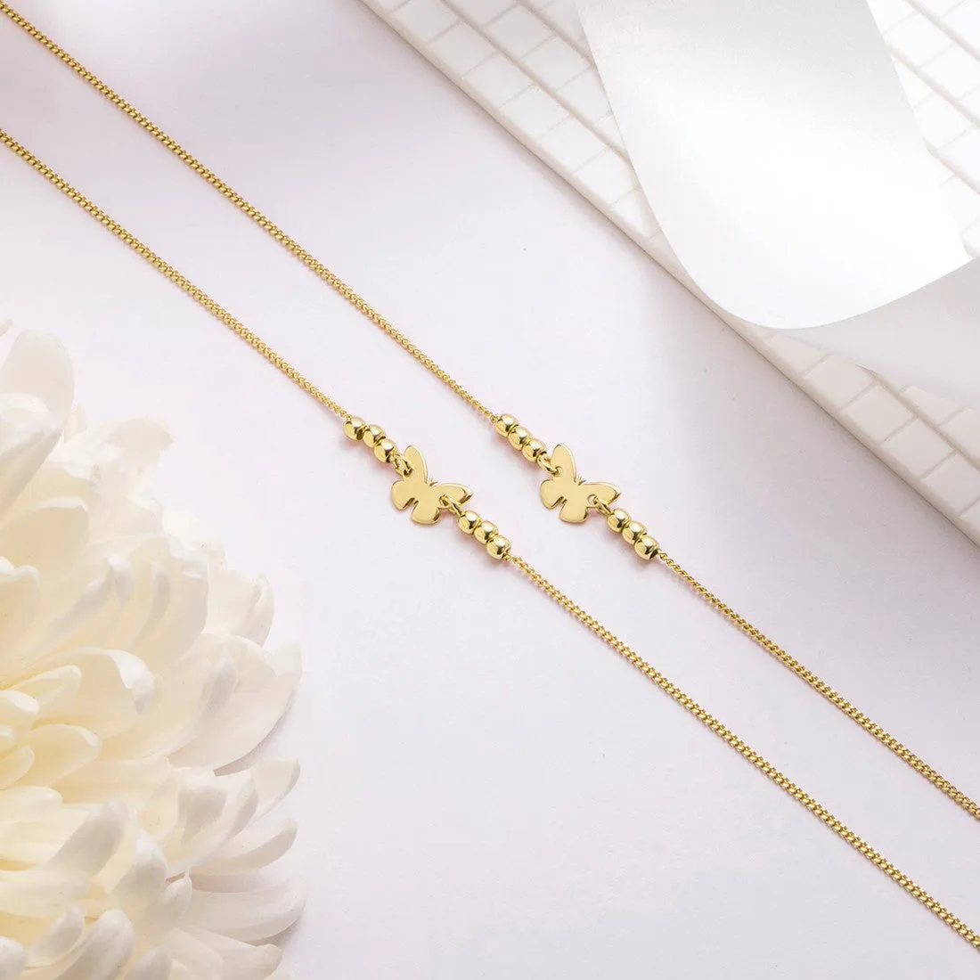 Golden Wings Gold Plated 925 Sterling Silver Butterfly Anklet