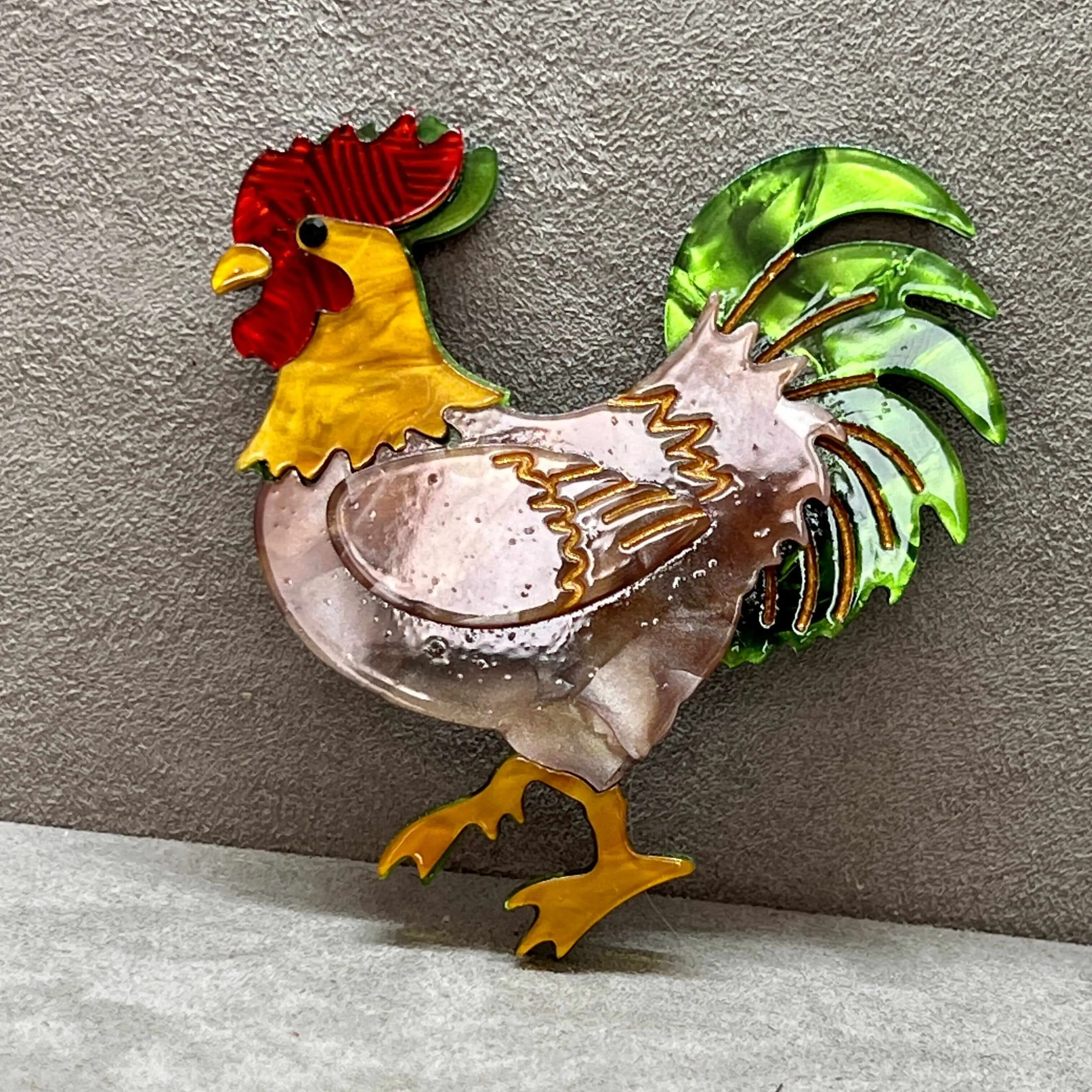 Handmade Acrylic Art Brooch - The Distracted Chicken