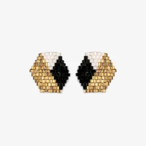 Ink   Alloy IA LXER2600BL Casey Hexagon post beaded earrings black/white