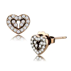 IP Rose Gold(Ion Plating) Stainless Steel Earrings with AAA Grade CZ in Clear for Women Clear Stone Color Style DA085