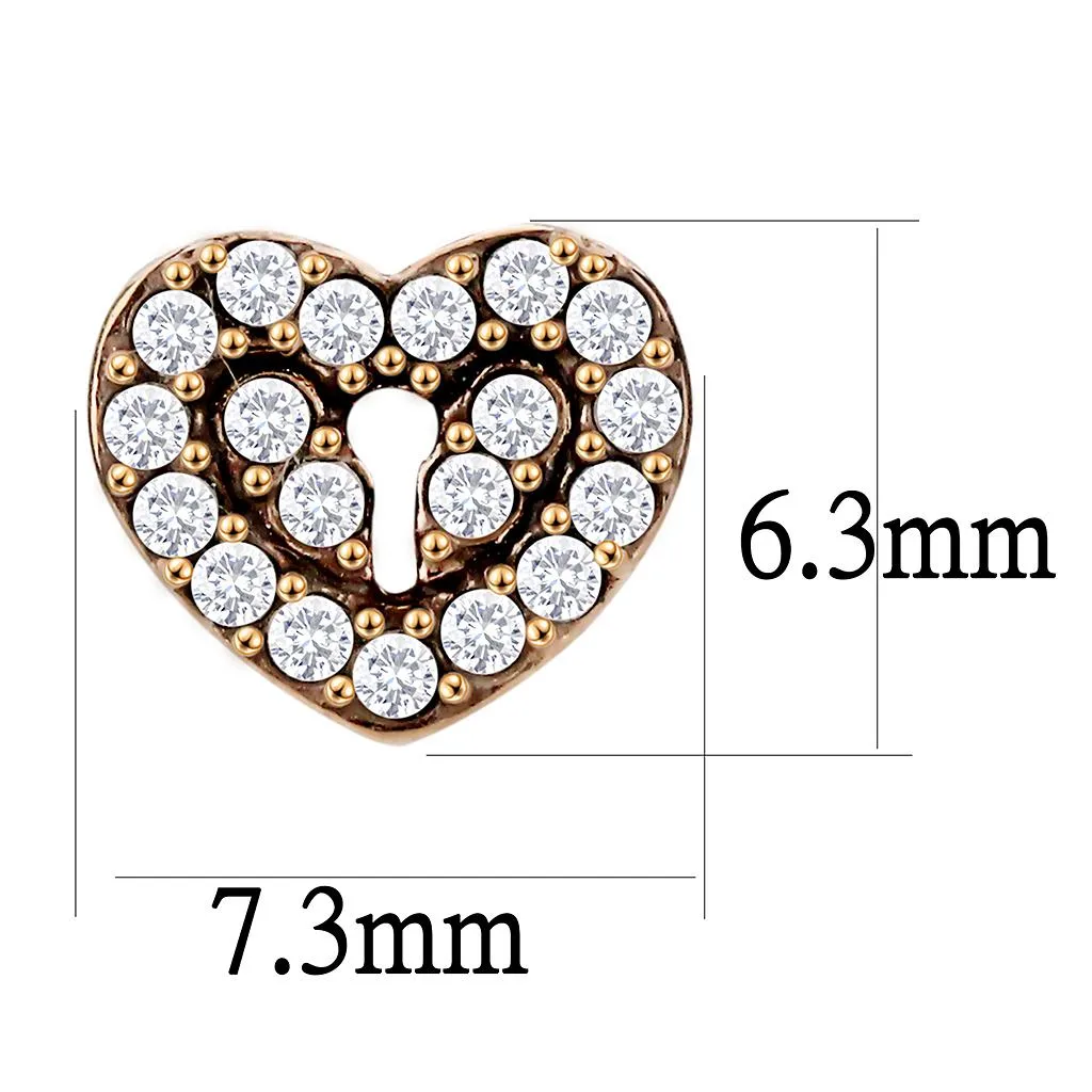 IP Rose Gold(Ion Plating) Stainless Steel Earrings with AAA Grade CZ in Clear for Women Clear Stone Color Style DA085