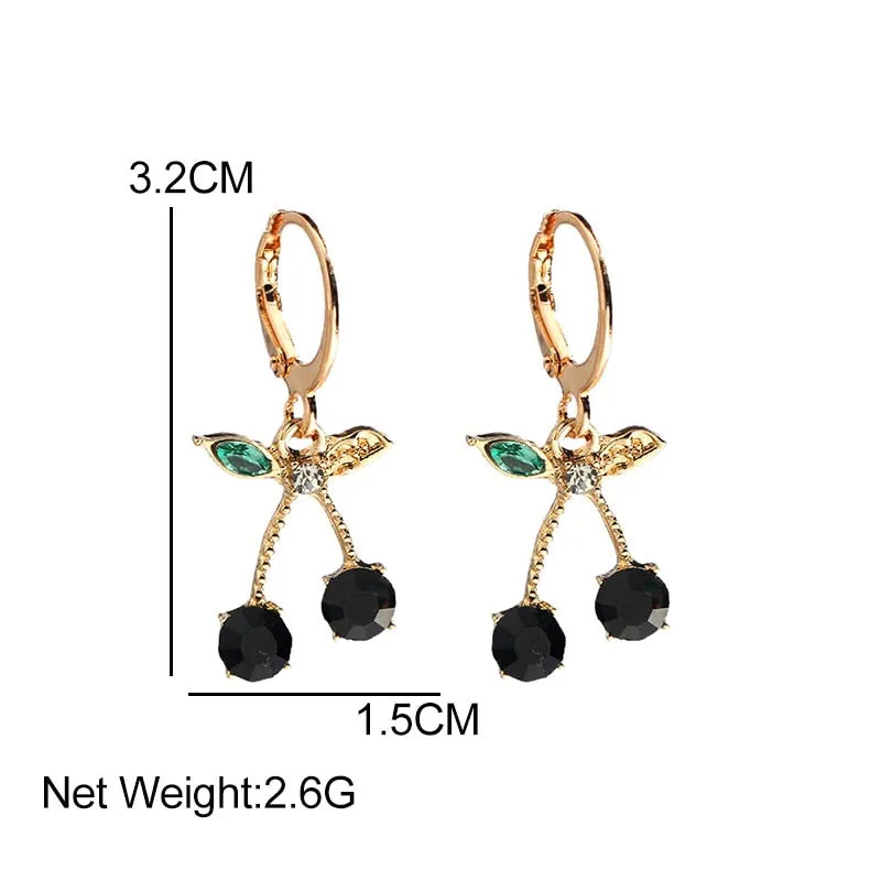 JUST FEEL Korean Cute Cherry Drop Earrings for Women Multicolor Crystal Fruit Earrings Fashion Small Fresh Jewelry Party Gift