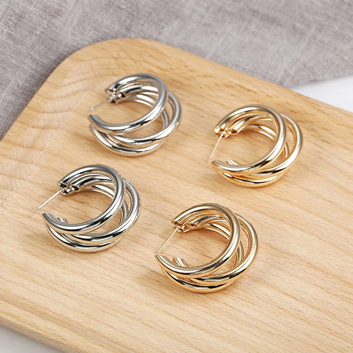 Kairangi Earrings for Women and Girls Silver Gold Hoops Earrings | Silver Gold Plated 2 Pairs Combo Hoop Earrings for Women | Birthday Gift for girls and women Anniversary Gift for Wife