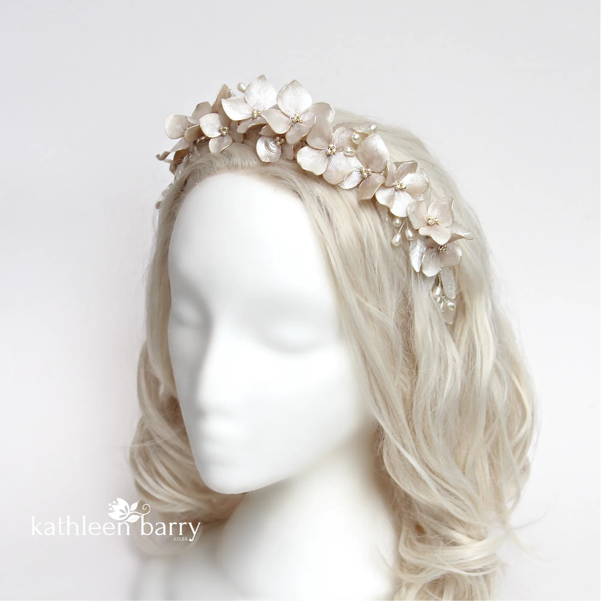 Kerryn floral and pearl hairband taiara style - custom colors to order