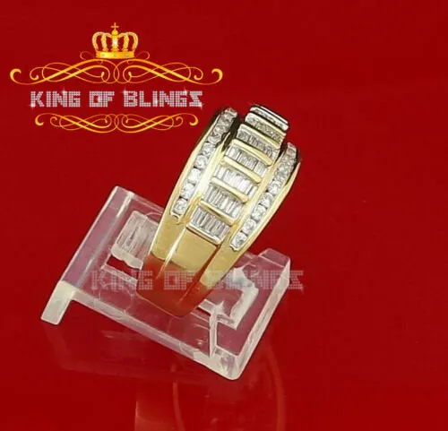 King Of Bling's 925 Yellow 1.75ct Cubic Zirconia Silver Men's Adjustable Ring From SZ 9 to 11