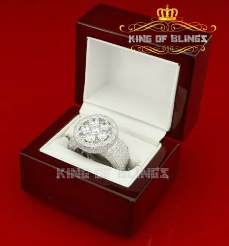 King Of Bling'sWhite 925 Silver Sterling 14.00ct Round Cubic Zirconia Fashion Men's Ring SZ9.5