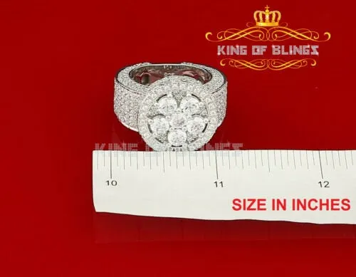 King Of Bling'sWhite 925 Silver Sterling 14.00ct Round Cubic Zirconia Fashion Men's Ring SZ9.5