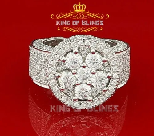 King Of Bling'sWhite 925 Silver Sterling 14.00ct Round Cubic Zirconia Fashion Men's Ring SZ9.5