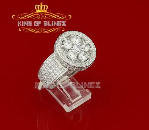 King Of Bling'sWhite 925 Silver Sterling 14.00ct Round Cubic Zirconia Fashion Men's Ring SZ9.5