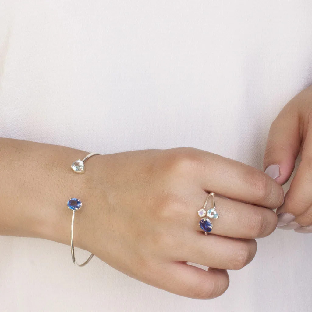 Kyanite, Rainbow Moonstone, & Blue Topaz Ring