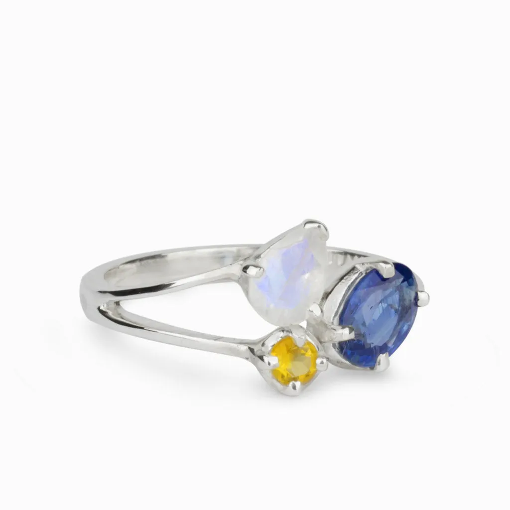 Kyanite, Rainbow Moonstone, & Citrine Ring