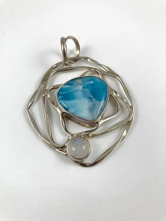 Larimar, Moonstone & Sterling Silver Pendant