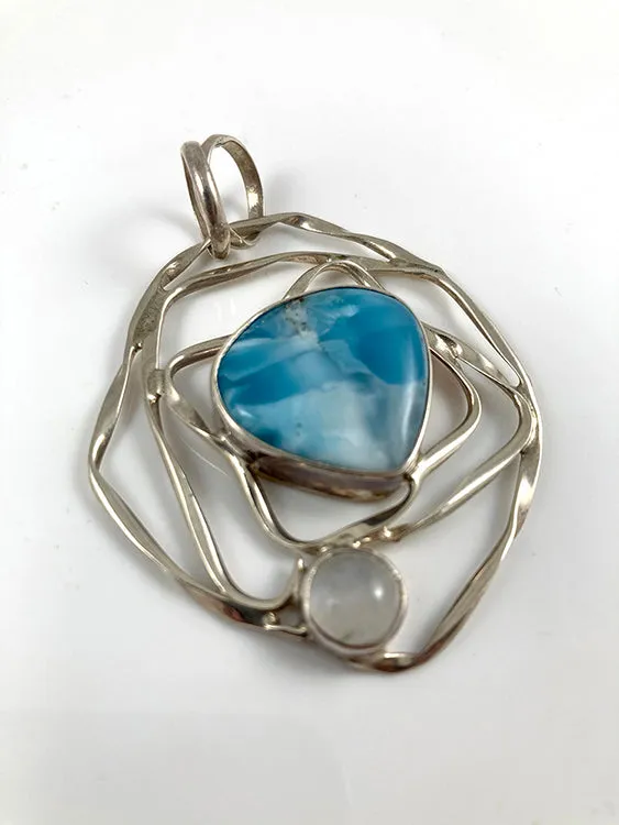 Larimar, Moonstone & Sterling Silver Pendant