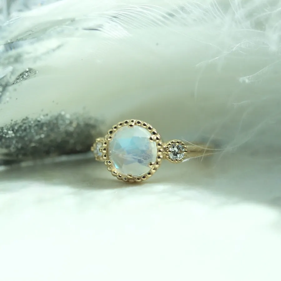 Love Potion Round Rose Cut Moonstone Ring