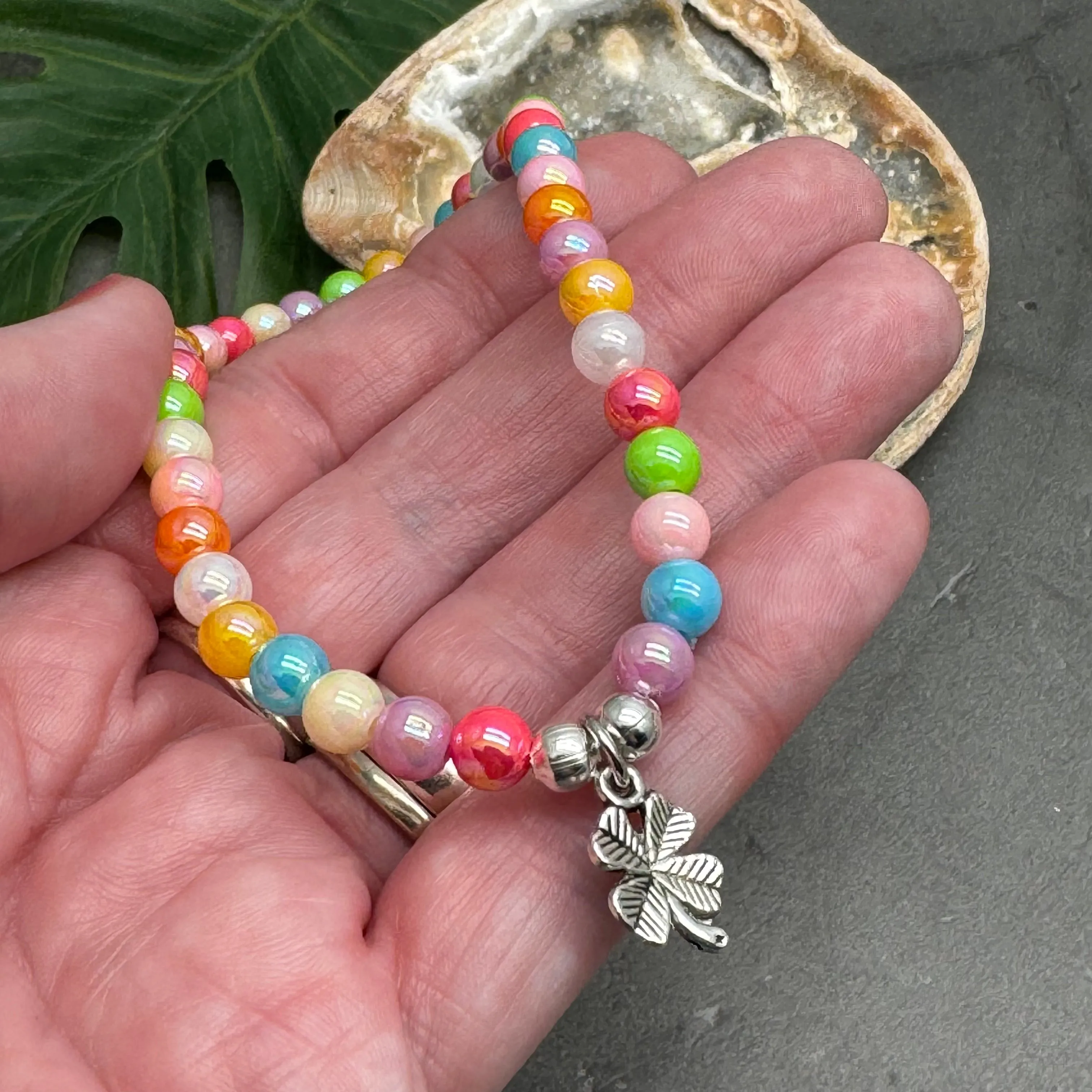 Lucky Clover Acrylic Bead Anklet - Colour Choice