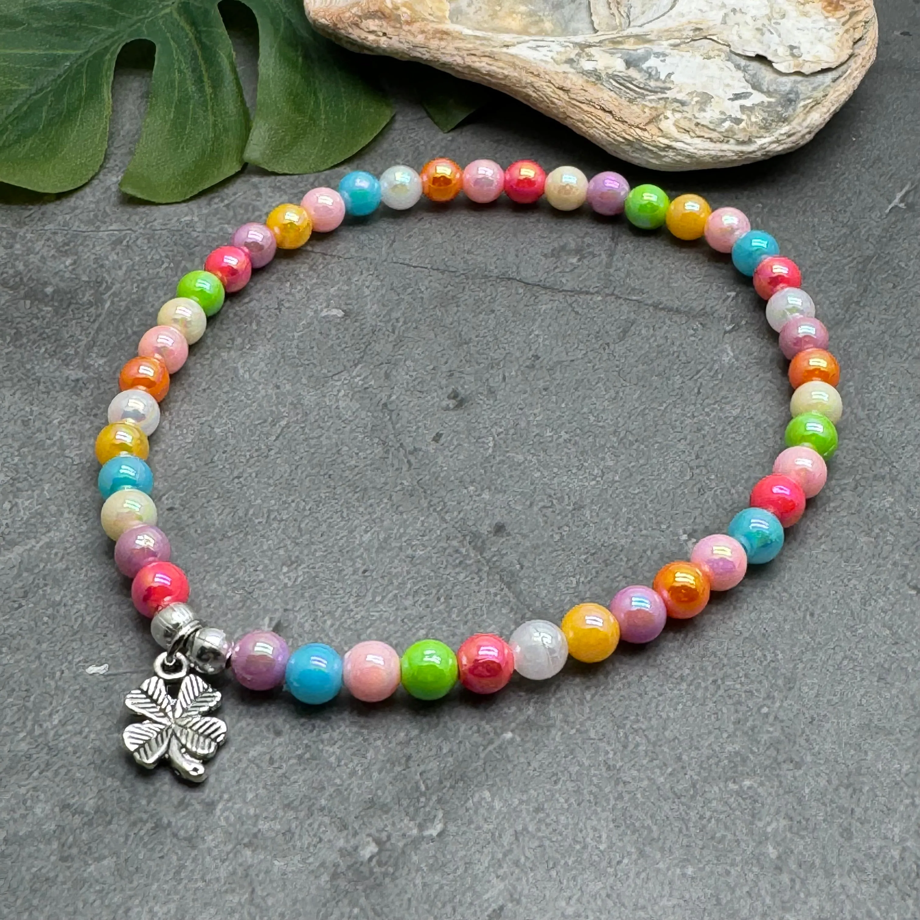 Lucky Clover Acrylic Bead Anklet - Colour Choice