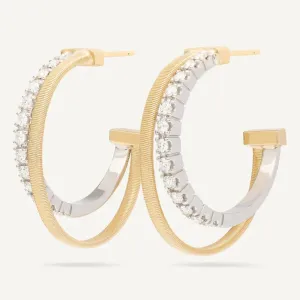 Marco Bicego Masai Collection 18k White and Yellow Gold Diamond Double Hoop Earrings