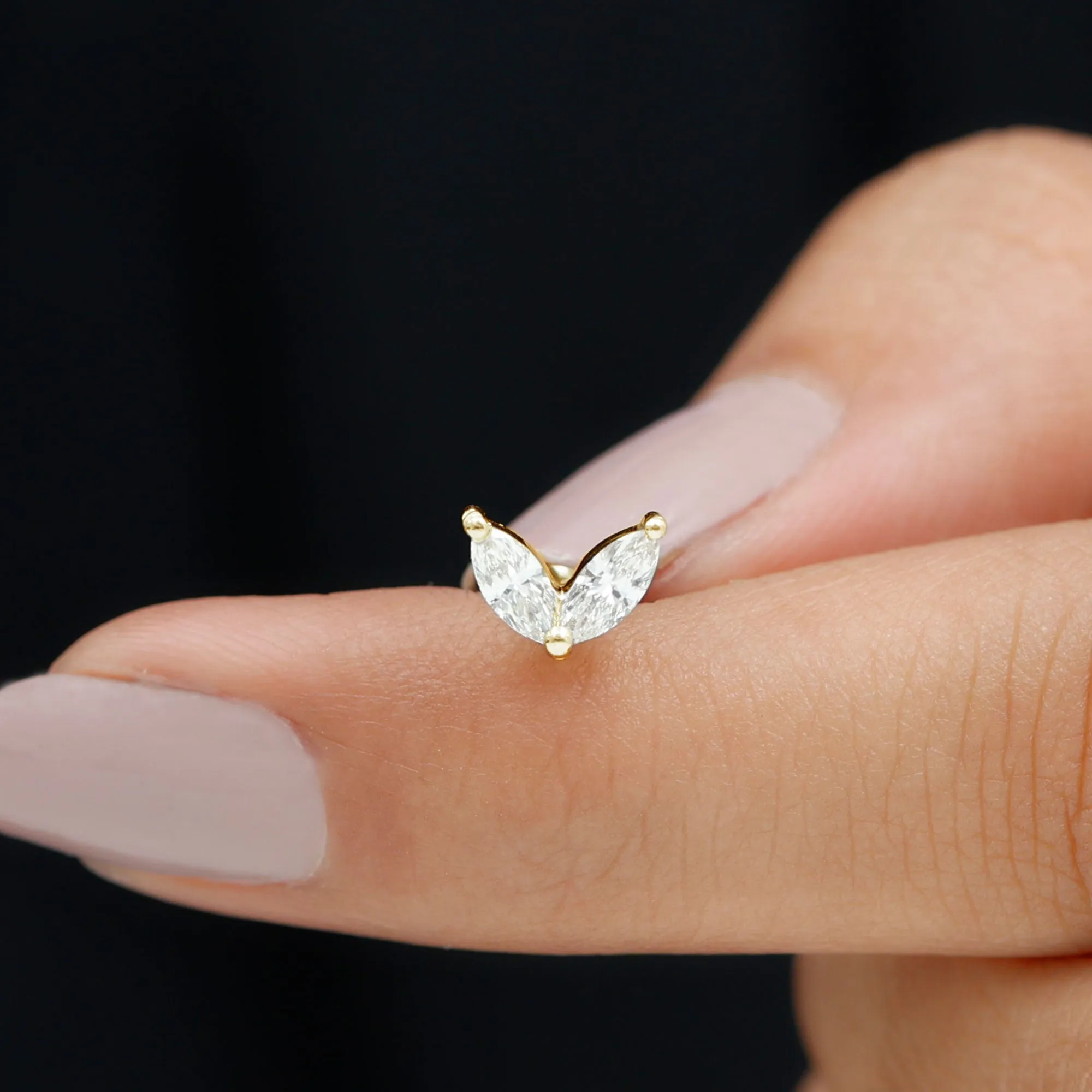 Marquise Cut Moissanite Two Stone Leaf Helix Earring
